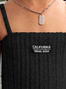 SHEIN Young Girl's Cool Knitted Solid Color Jumpsuit With Spaghetti Straps, Spring/Summer - Black - View 6