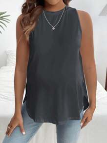 SHEIN 孕婦素色無袖背心，適合日常穿著 - 深灰色 - 查看 3