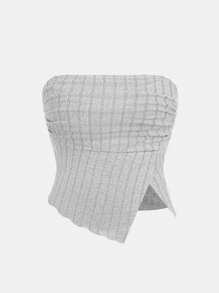 SHEIN Girlism 少女針織單色背心上衣和喇叭褲套裝，可拆卸肩帶，休閒風格 - 淺灰色 - 查看 3