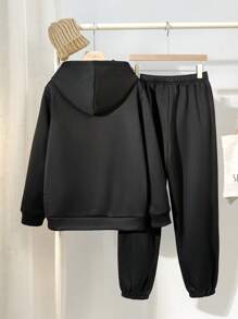 SHEIN Teens Boys Casual Loose Comfortable Colorful Graphic Print Hoodie Sweatshirt And Drawstring Pants Set