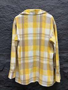 Plaid Shirt Casual Button-Down Collar Long Sleeve Pocket Shirt,Long Sleeve Tops