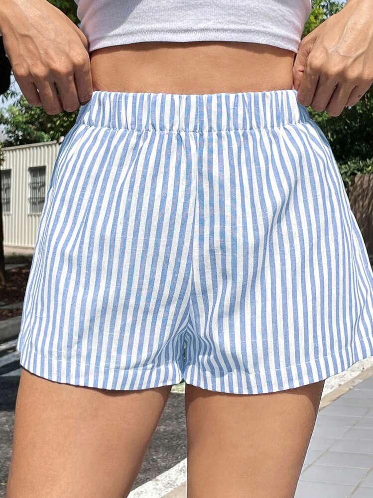 SHEIN EZwear Stripe Wide Leg Shorts - Baby Blue - View 6