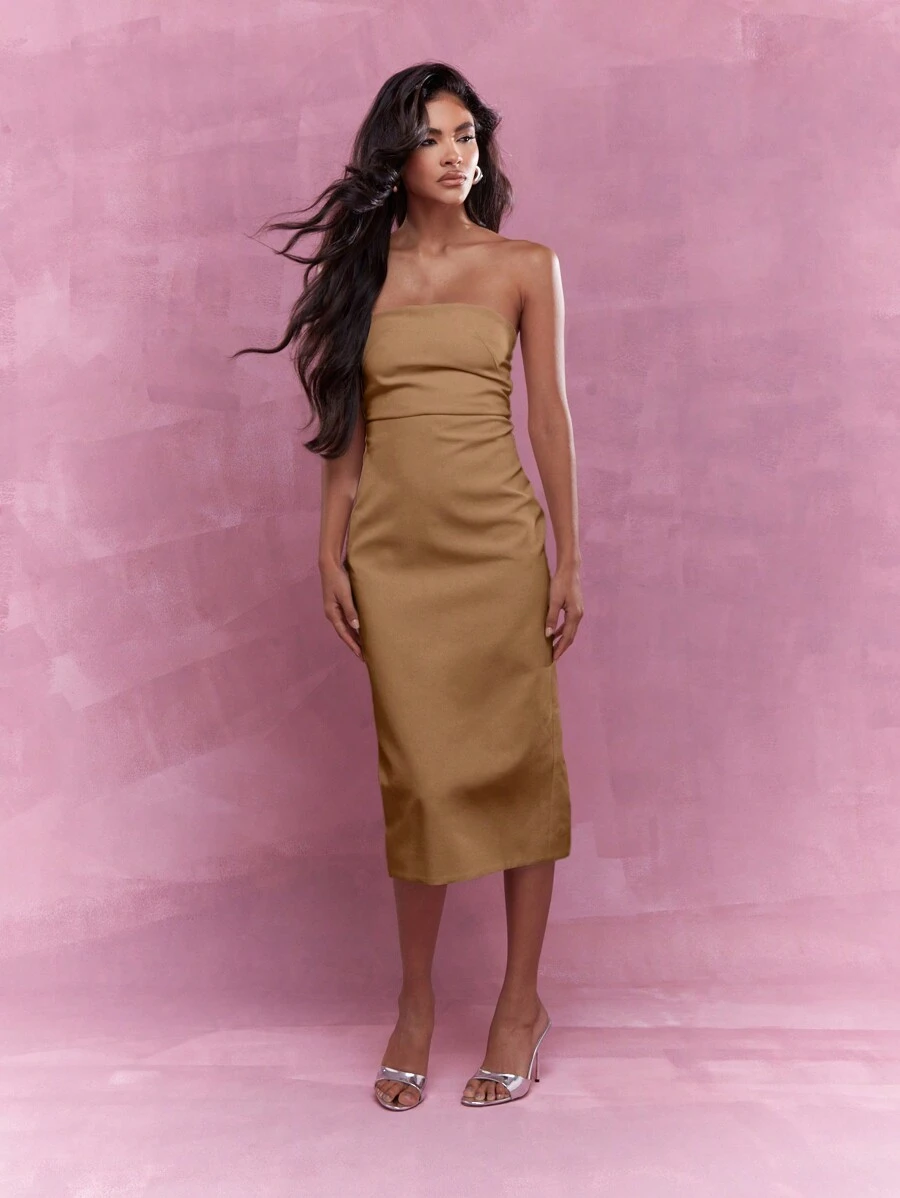 MISSGUIDED Tailored Back Zip Closure Bandeau Midi Dress