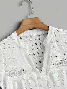 SHEIN LUNE Solid Color Notch V-Neck Short Sleeve T-Shirt, Summer - White - View 4