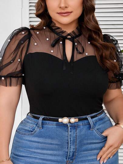 SHEIN CURVE+ Plus Size Color Block Slim Fit Base Layer T-Shirt, For Summer