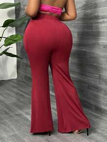 SHEIN SXY Plus Quần ống loe ren tương phản cho mùa hè - Màu Đỏ Sâu - Xem 2