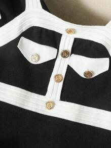 SHEIN Elegante, lässige Strickjacke mit Farbblock Design und gestricktem Camisole-Kleid für Teen Mädchen im Frühling und Herbst