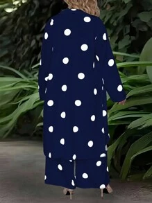 SHEIN LUNE Plus Size Women's Polka Dot Print Simple Daily Outfit Set