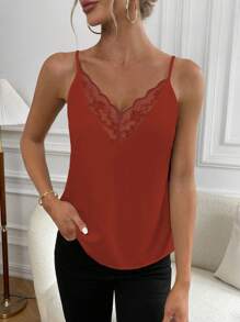 Chiquease Solid Color Lace Patchwork Summer Camisole - Orange - View 3