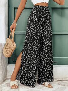 SHEIN Frenchy Women's Random Printed Simple Daily Long Pants - Black - View 7
