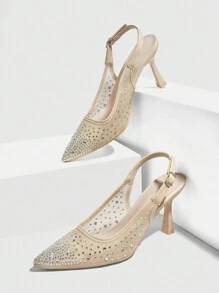 CUCCOO SZL 女士时尚网眼细高跟鞋，带水钻装饰圣诞节 - 杏色 - 查看 5