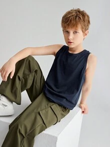 Conjunto de 4 piezas de tops de punto informales y holgados para niño preadolescente, tops básicos cómodos - Caqui - Ver 4
