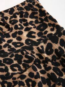 Sweetra Women's Leopard Print Self-Tie Belt Tiered Hem Layered Cake Skirt With Ruffle Trim