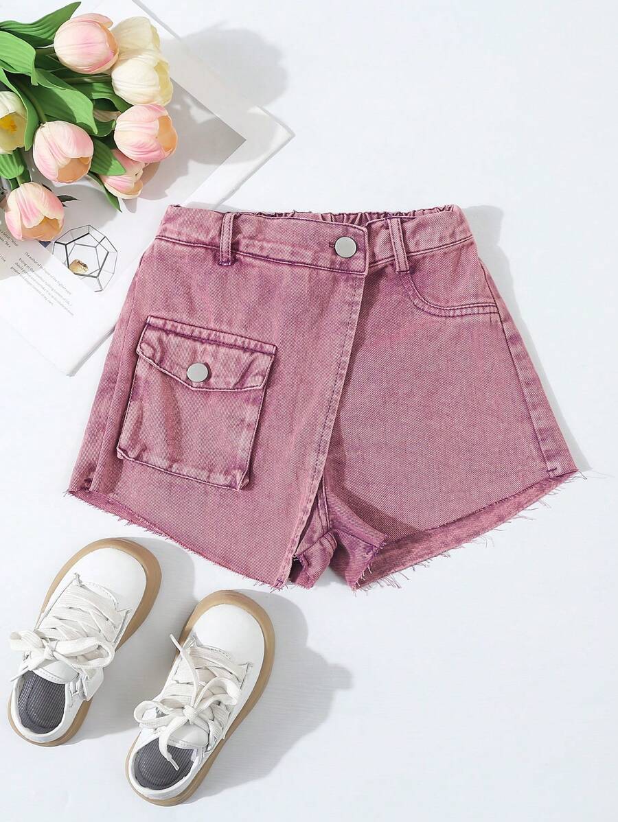 SHEIN Girls' (Big) Street Style Simple Denim Shorts - Purple - View 1