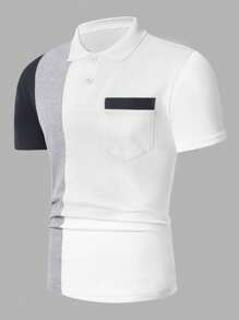 RueChic Polo régulier pour hommes avec blocs de couleur et poche - Blanc - Voir 4