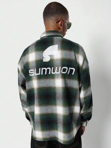 SUMWON St. Patrick's Day Flannel Plaid Button Down Shirt Herringbone Pattern Casual Streetwear Lucky Charm Shamrock Green Winter Outerwear Irish-Themed Holiday Apparel