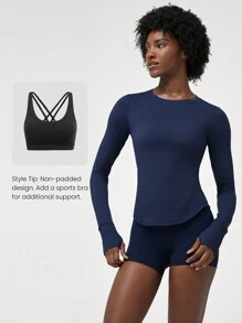 GLOWMODE FeatherFit™腰部修身彎頂低衝擊瑜伽日常夏季緊身衣 - Dark Blue - 查看 8