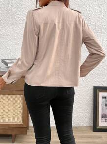 SHEIN Privé معطف من النوع الحديد الزهر مع رقبة صغيرة وياقة كبيرة، وخصر مشدود الحجم النسائي العادي للملابس الخارجية - كاكي - مشاهدة 2