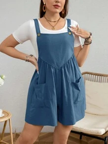 SHEIN LUNE Plus Dual Pocket Overall Romper Without Tee - Dusty Blue - View 5
