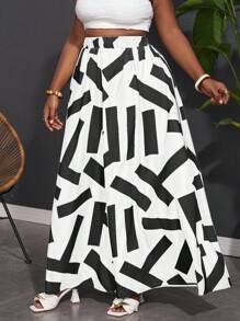 SHEIN Slayr Faldas elegantes y de ocio para vacaciones con estampado en blanco y negro con cintura elástica y corte alto-bajo en talla grande - C - Blanco y Negro - Ver 5