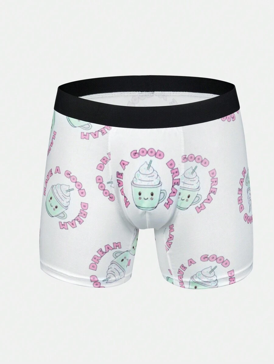 Men's Digital Printed Woven Band Square Cut Underwear - White - View 1