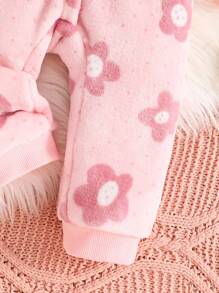 Baby Girl Pink Casual Floral Comfortable Warm Long Sleeve Jumpsuit For Fall & Winter - Pink - View 5
