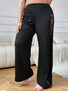 大尺碼純色性感睡衣底褲，側邊花邊裝飾