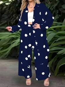 SHEIN LUNE Plus Size Women's Polka Dot Print Simple Daily Outfit Set