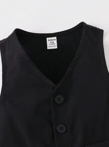 3pcs Baby Boy Suit Set, Black Lapel Jacket, Vest And Pants, Gentleman Style For Birthday Party, Christening, 1st Birthday, Formal Events, Wedding,In Fall/Winter - Black - View 3