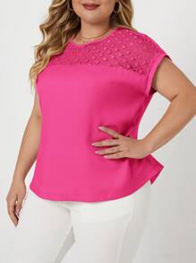SHEIN Clasi Blouse à manches chauve-souris en dentelle contrastée, pour l'été