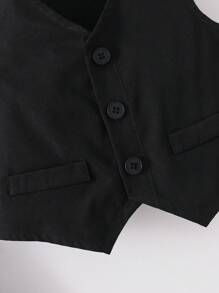 3pcs Baby Boy Suit Set, Black Lapel Jacket, Vest And Pants, Gentleman Style For Birthday Party, Christening, 1st Birthday, Formal Events, Wedding,In Fall/Winter - Black - View 4
