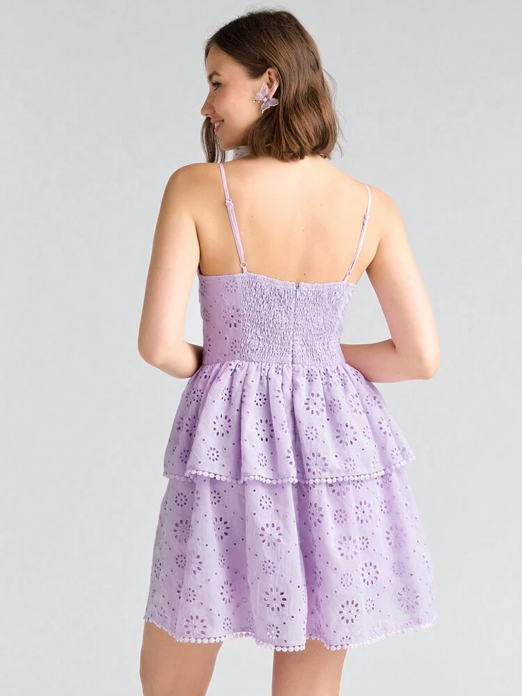 Romantic Summer Holiday White Cute Jacquard Ruffle Hem Cami Dress