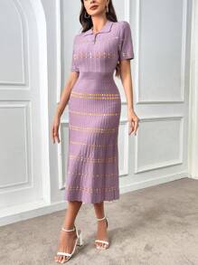 Modelyn Geo Pattern Polo Neck Sweater Dress