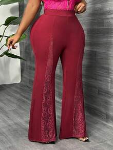 SHEIN SXY Plus Quần ống loe ren tương phản cho mùa hè - Màu Đỏ Sâu - Xem 5