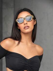 SHEIN SXY 1 件女士街头性感全框时尚眼镜，适合夜总会、音乐会/节日、派对 - 綠色 - 查看 6