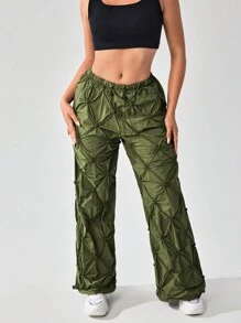 SHEIN SXY Women's Military Green Parachute Drawstring Waist & Cuffed Cargo Pants - Army Green - View 4