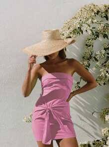 Forever 21 Summer Elegant Casual A Line Sleeveless Short Beach Pink Women Fitted Dresses Fashion - Pink - View 3