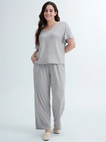 LUVLETTE Conjunto de pijama holgado de cuello redondo de TENCEL™ Modal para mujer, súper suave, como ropa de exterior'