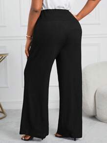 SHEIN Lady Plus Size Elegant Casual And Commuting Black Pants Made Of Mechanism Fabric, For Sports And Yoga Black Sweatpants Fall Outfits Dress Pants
