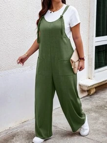 Calvaya Plus Dual Pocket Overall Jumpsuit Without Tee - Army Green - View 4