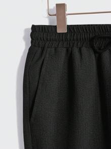 Manfinity Homme Men's Spring/Summer Casual Solid Color Short Sleeve Shirt And Long Pants Two-Piece Set, Cozy Outfits - Black - View 7