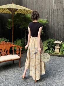 EastFlair Marble Print Asymmetrical Hem Skirt - Multicolor - View 3