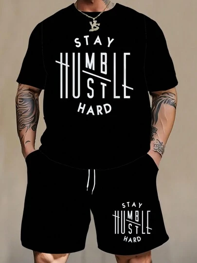 男士加大尺碼STAY印花T恤裝組合