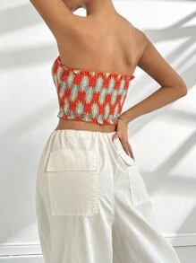 SHEIN Unity Top tubo corto con estampado fruncido y ribete de volantes