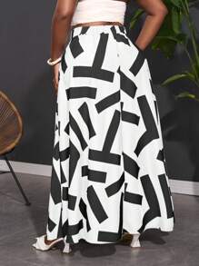 SHEIN Slayr Faldas elegantes y de ocio para vacaciones con estampado en blanco y negro con cintura elástica y corte alto-bajo en talla grande - C - Blanco y Negro - Ver 2