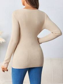 SHEIN 孕妇纯色简约日常长袖毛衣，适合冬季 - 杏色 - 查看 2