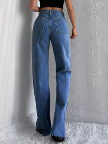 Cottnline High Waist Wide Leg Jeans - Medium Wash - View 4