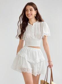 Enchnt Women's Solid Color Simple Casual Shorts - White - View 6