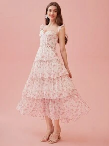 Enchnt Váy cami đơn giản hàng ngày in ngẫu nhiên cho nữ - Màu be - Xem 6