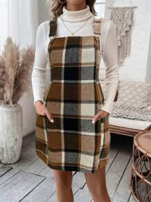 SHEIN LUNE LUNE 女士时尚休闲拉绒连身裙，带口袋 - 彩色 - 查看 3